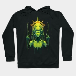 Cyberpunk Alien Queen: Retro-Futuristic Goddess in Polished Metamorphosis Hoodie